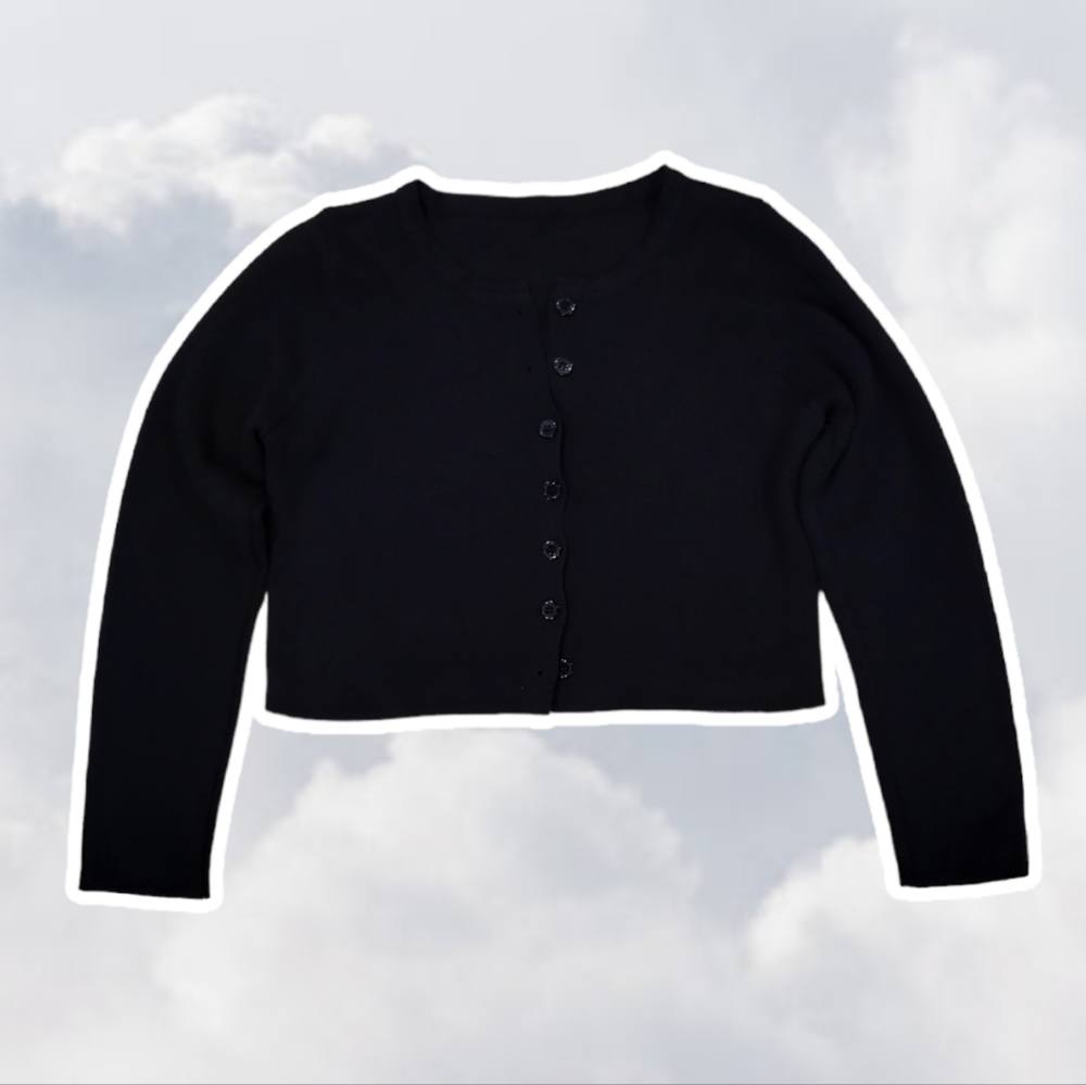 Cropped Black Button Long Sleeve Shirt